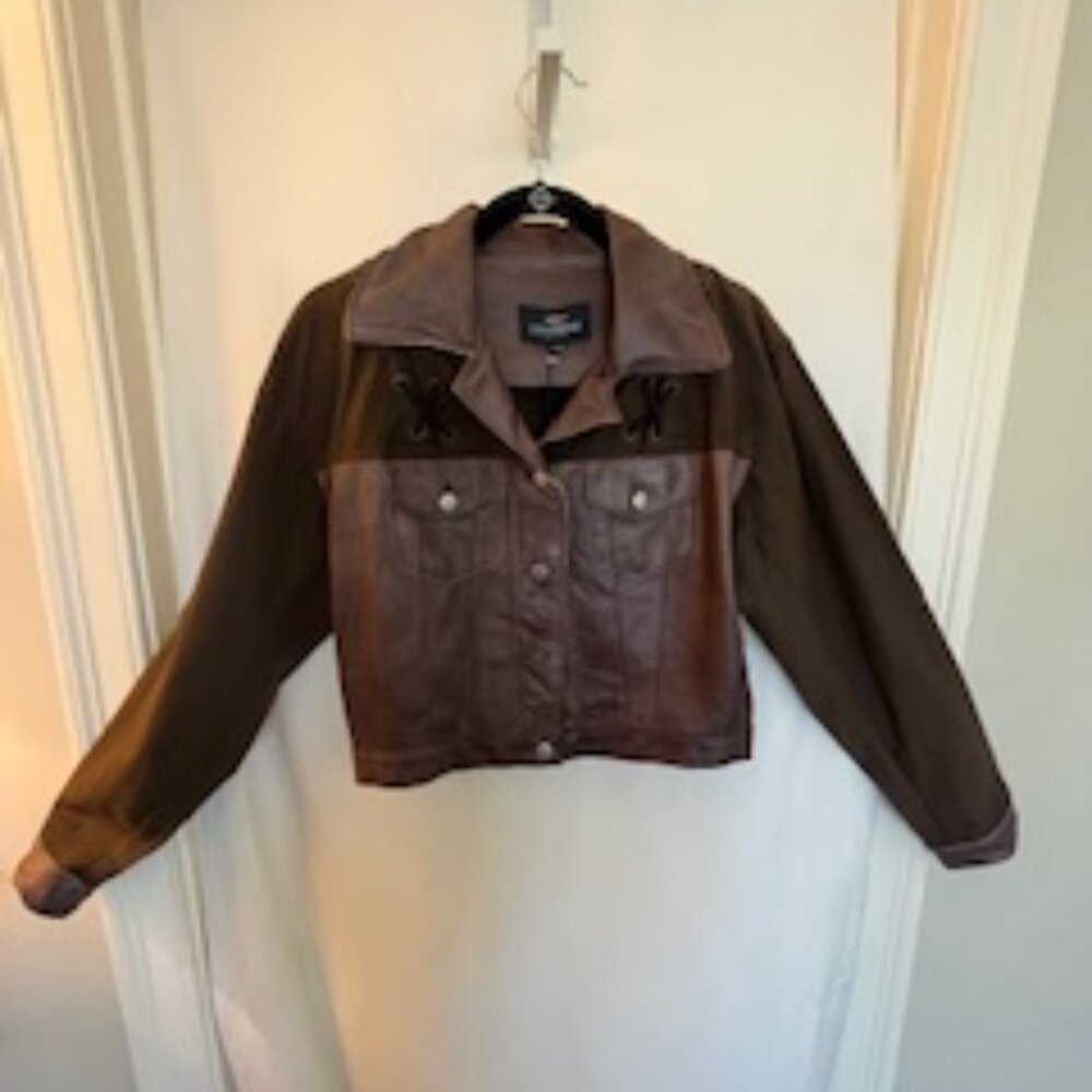Western brown leather jacket – two-tone lace-up | Women’s Medium